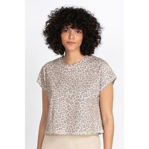 JOHNNY WAS CALME Boxy Crew Effect Drop Shoulder Tee T-shirt Leopard Women M NEW